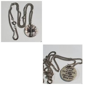 How Great thou art Cross Silvertone pendant Necklace Rhodium plated Christian